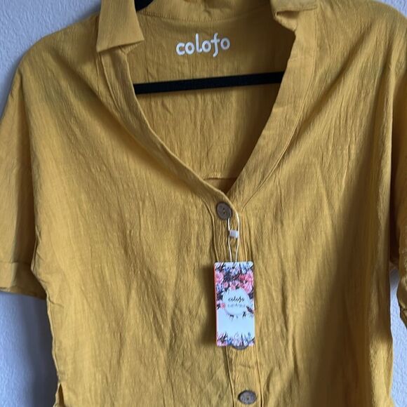 Colofo Sz M NWT yellow button down shirt - Picture 2 of 9